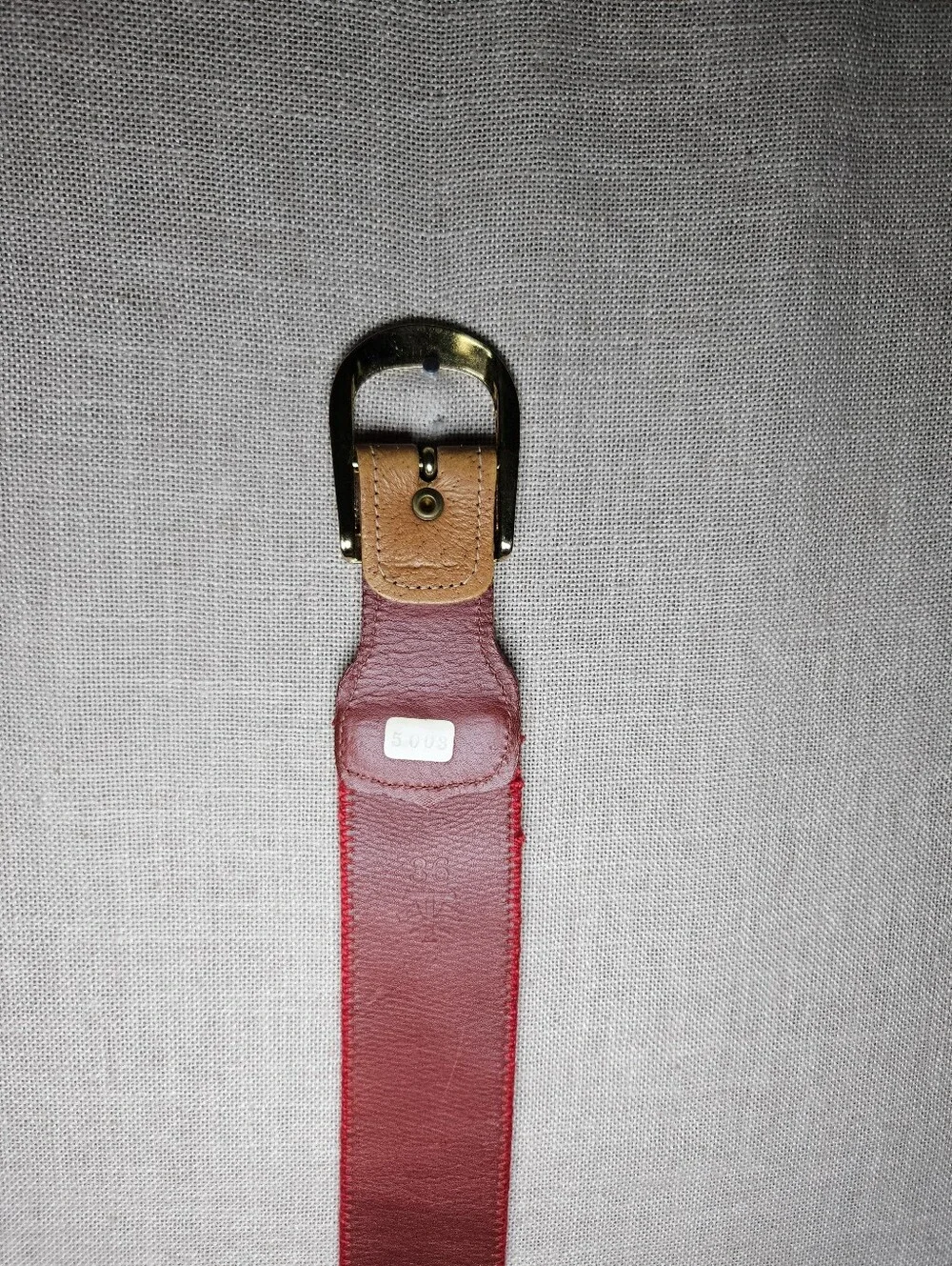 Red Belt with Tan Leather Accents